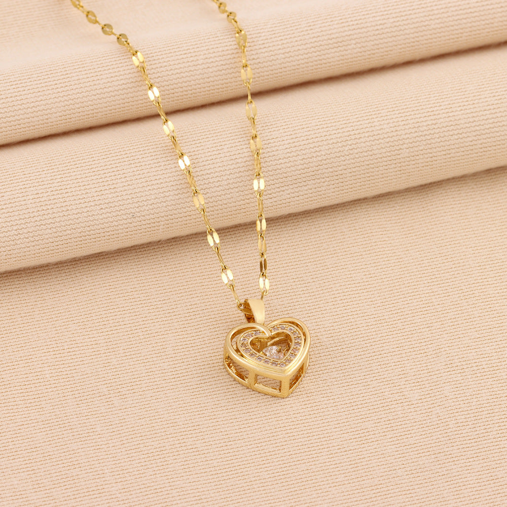 Titanium Steel Double-Layer Love Pendant Necklace for Women