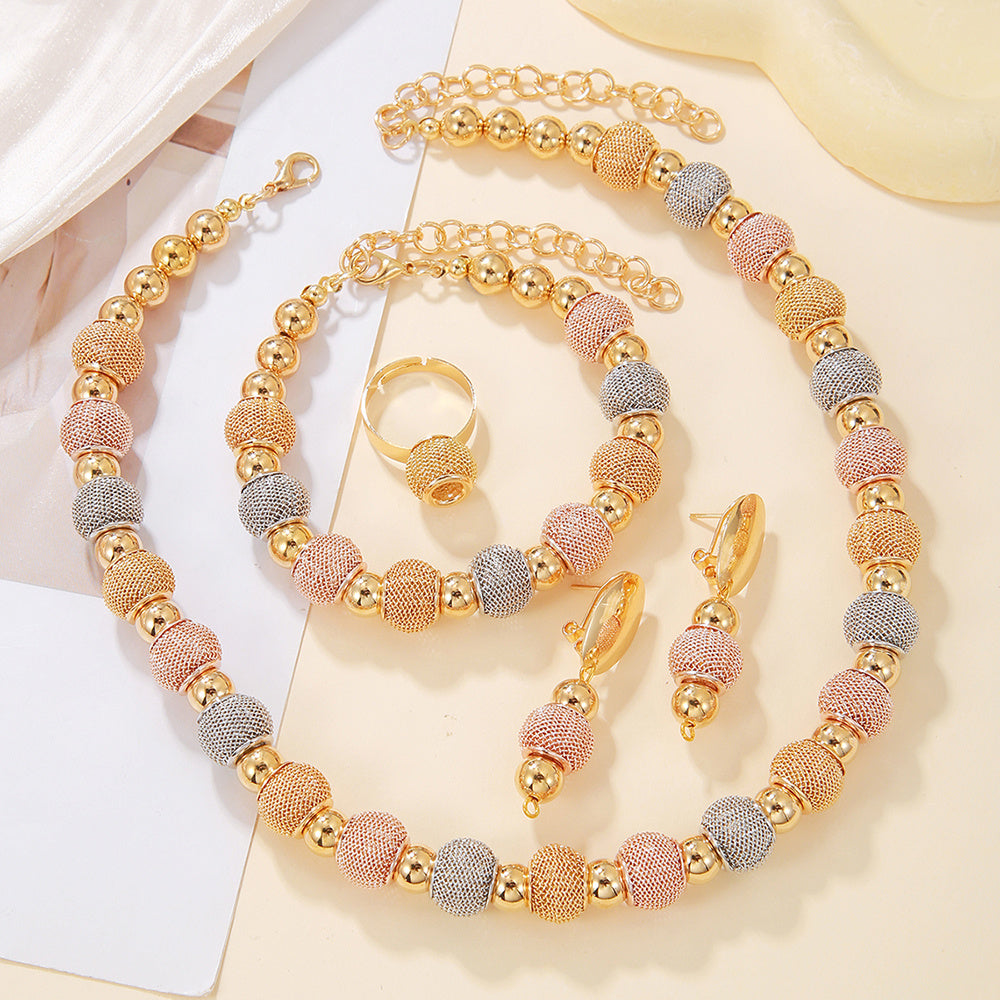 5-Piece Metallic Beaded Jewellery Set – Necklaces, Earrings & Bracelets for Daily Wear