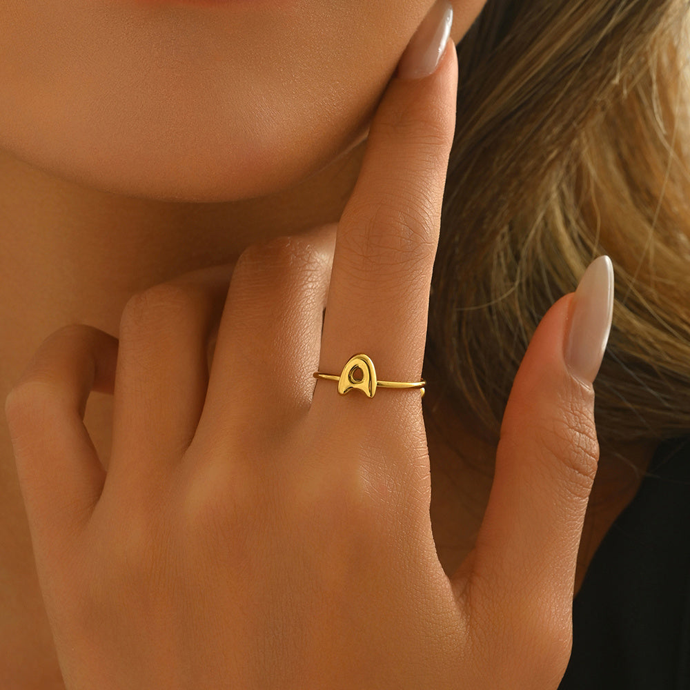 ✨ Laxly 18K Gold-Plated Stainless Steel Initial Ring for Women – Adjustable Minimalist A-Z Letters