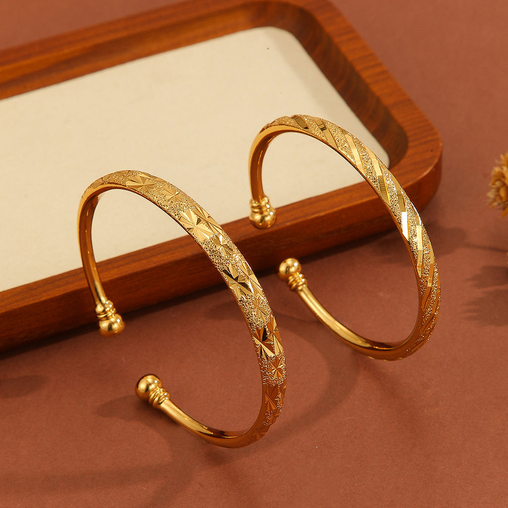 18K Gold-Plated Vintage Bracelet – Delicate Pattern Open Bangle for Daily Wear & Gifts