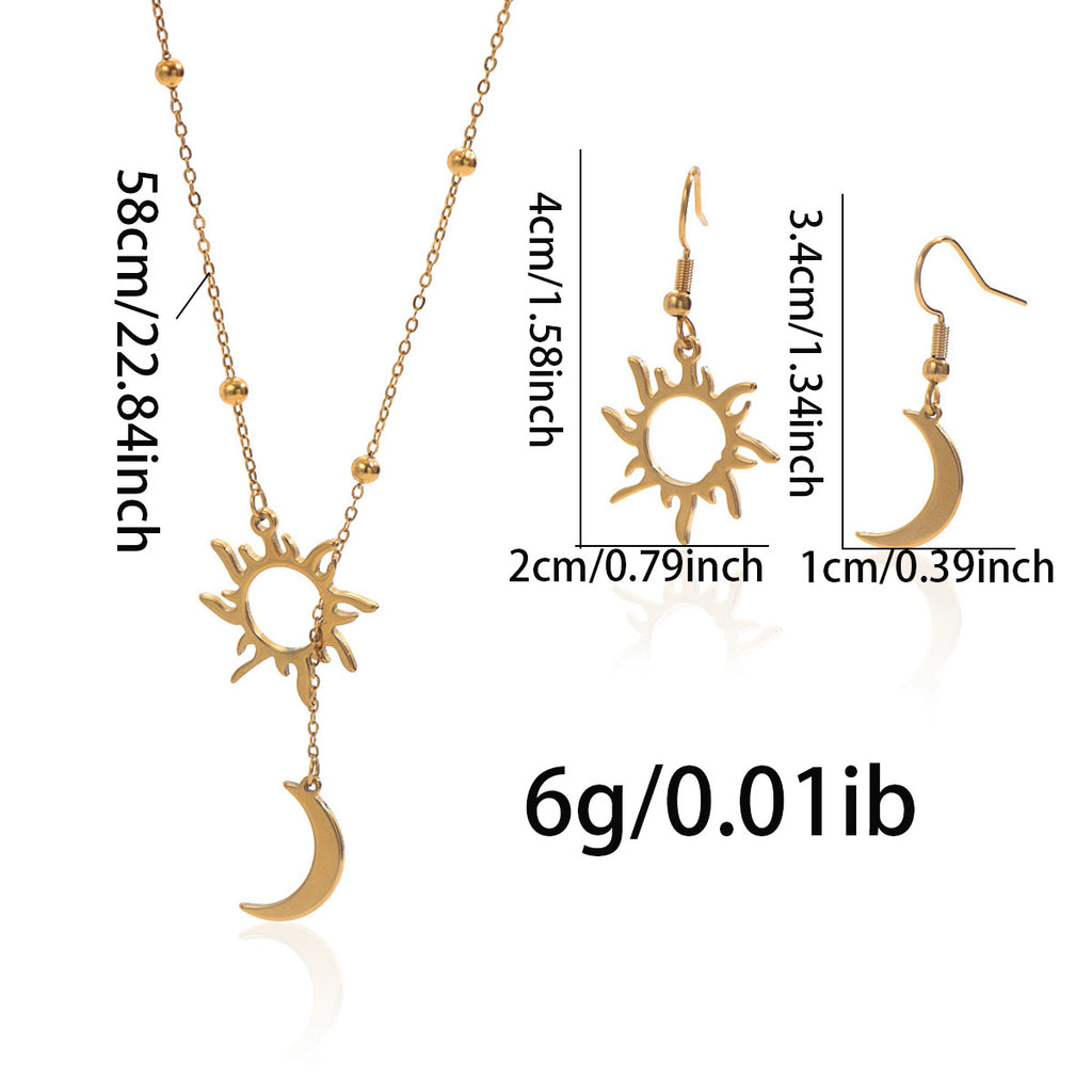 ✨ Laxly 18K Gold-Plated Stainless Steel Sun & Moon Pendant Necklace and Hoop Earrings Set for Women