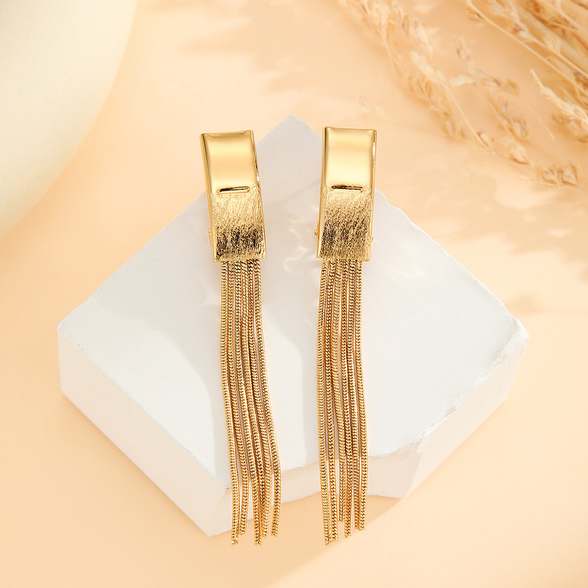 Aurora Gold Bead Tassel Chain Earrings