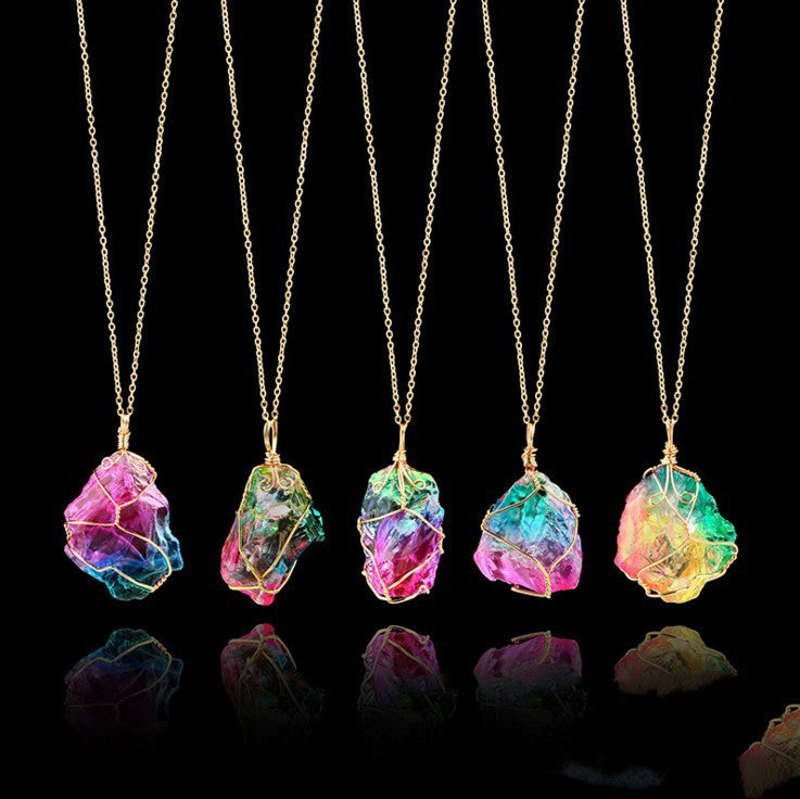 Transparent Crystal Pendant with Multi-Colour Natural Stones