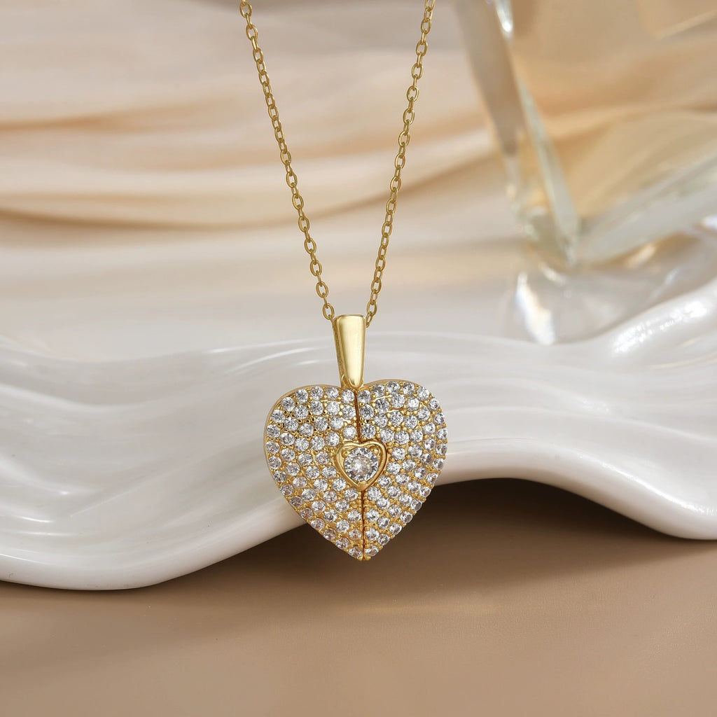Heart Opening & Closing Necklace with Wings Pendant for Women