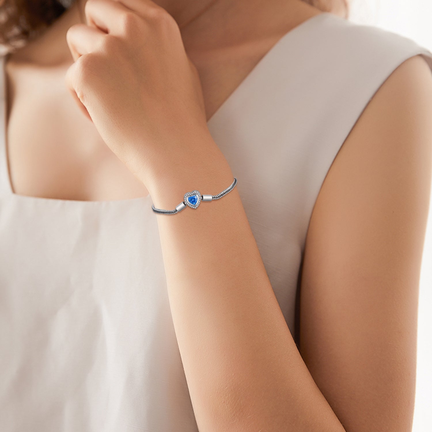 Heart Bead Charm Bracelet in 925 Sterling Silver