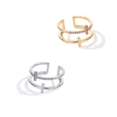Double Cross Zircon Ring – Copper Inlay Design