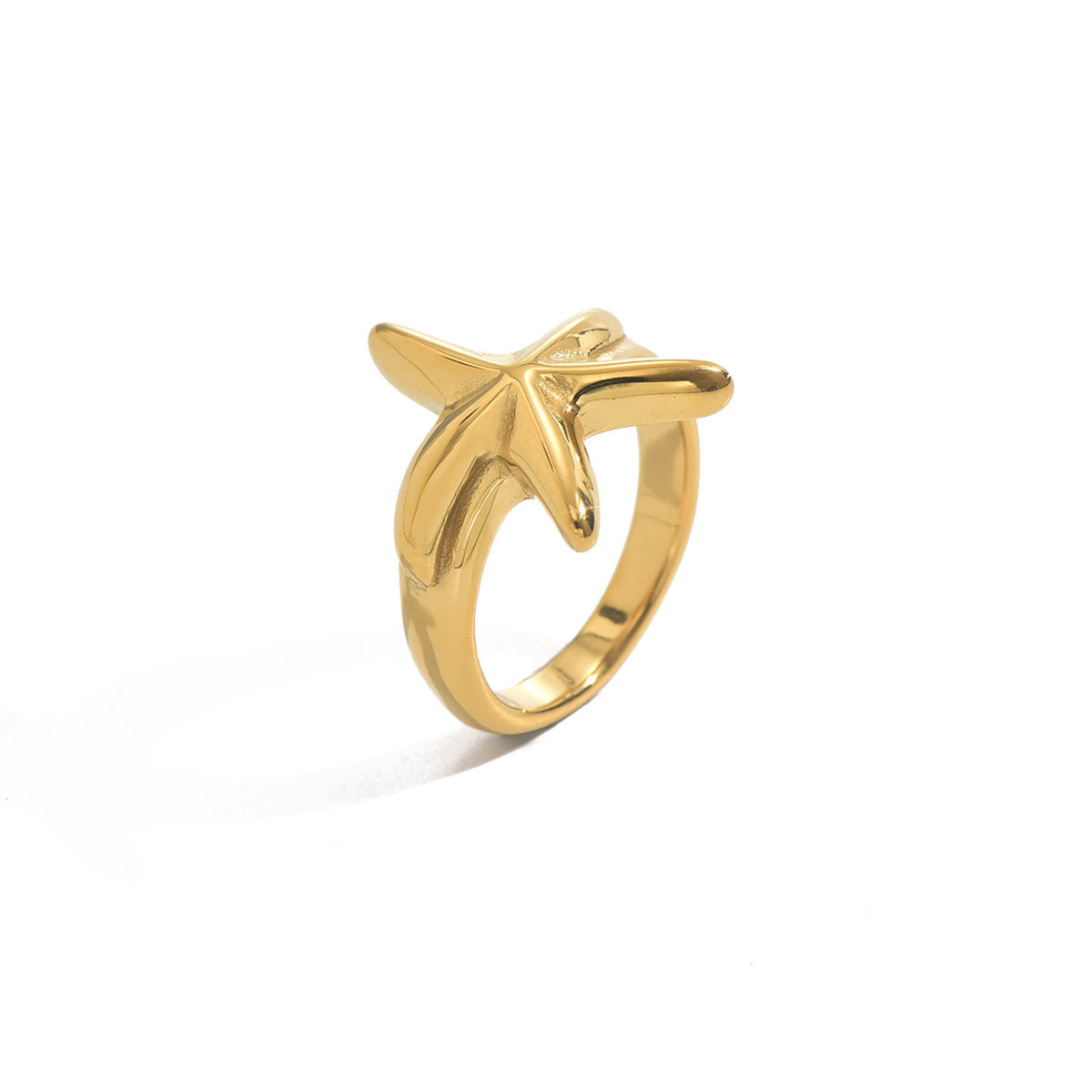 ✨ Laxly 18K Gold-Plated Stainless Steel Starfish Ring for Women – Minimalist Beach Style