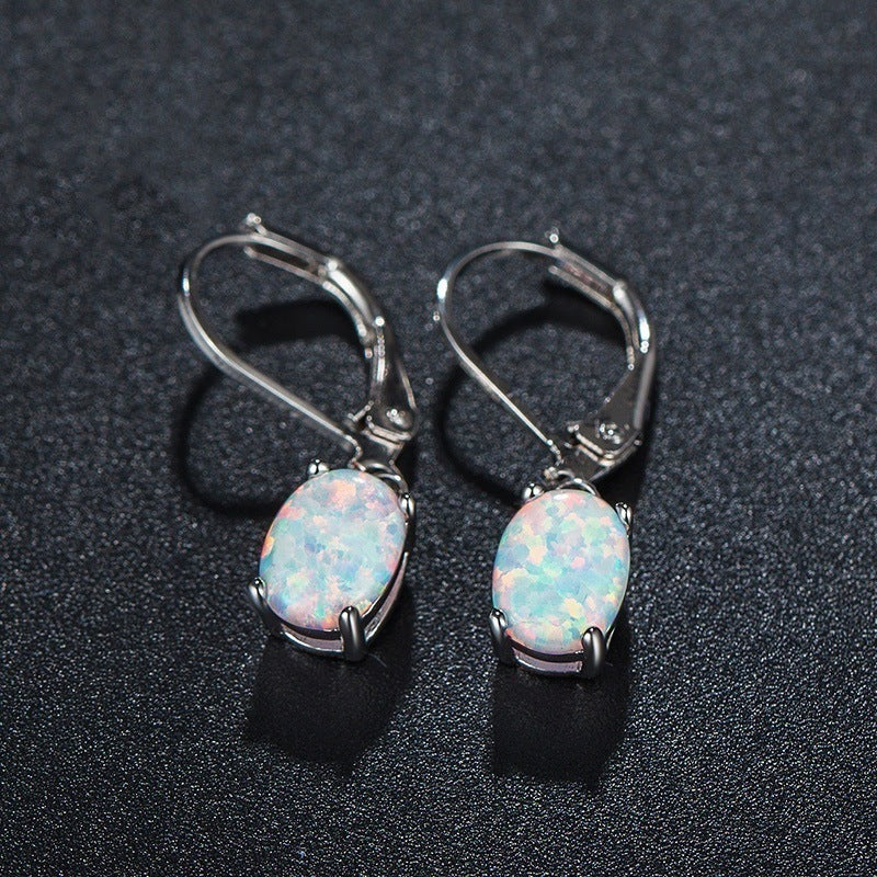 Elegant Four-Claw Opal Earrings – European & American Ornament