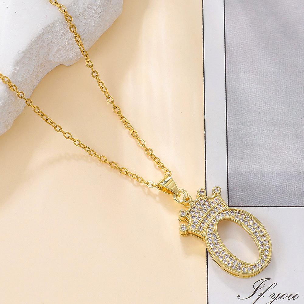 Gold Diamond Crown Uppercase Letter Pendant Necklace – Fashionable & Trendy