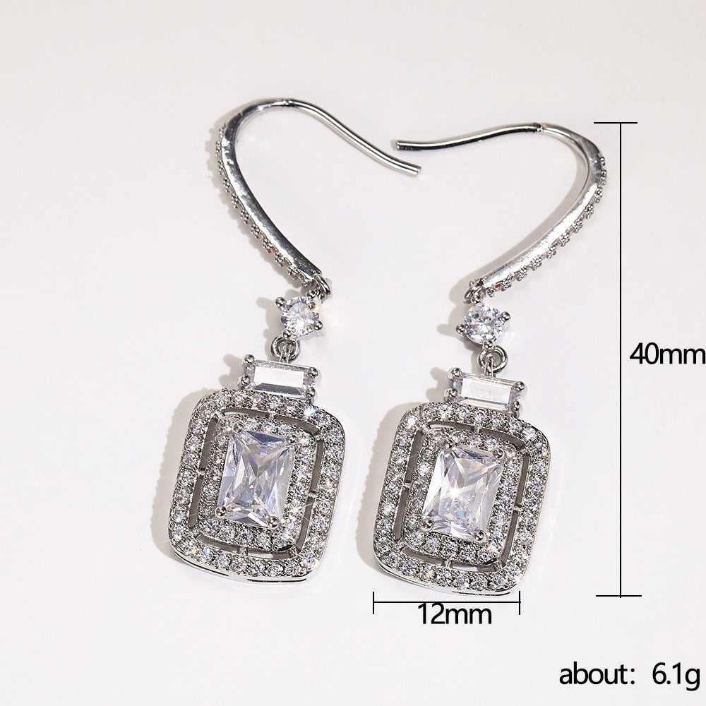 Princess-Style Square Zircon Diamond Ear Hooks
