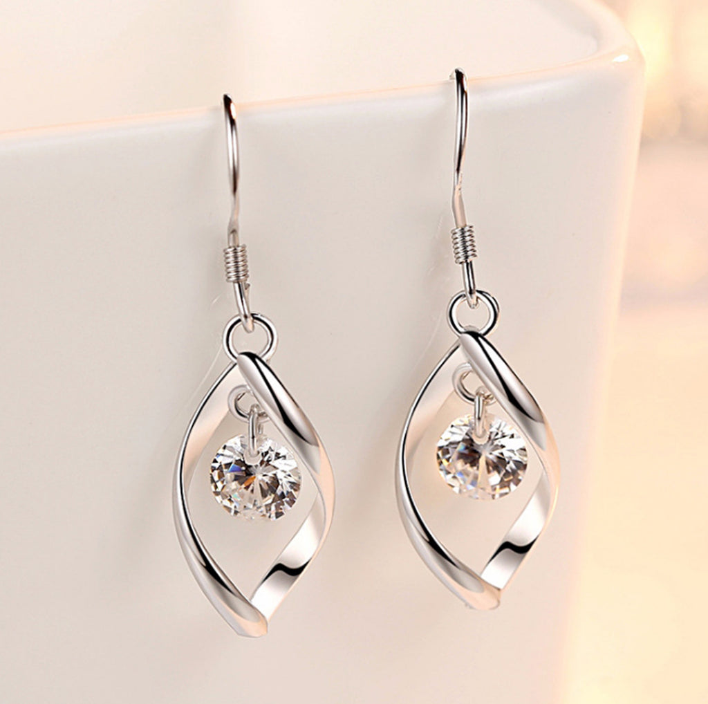 Trendy Silver Earrings with Zircon Accent – Lightweight & Stylish