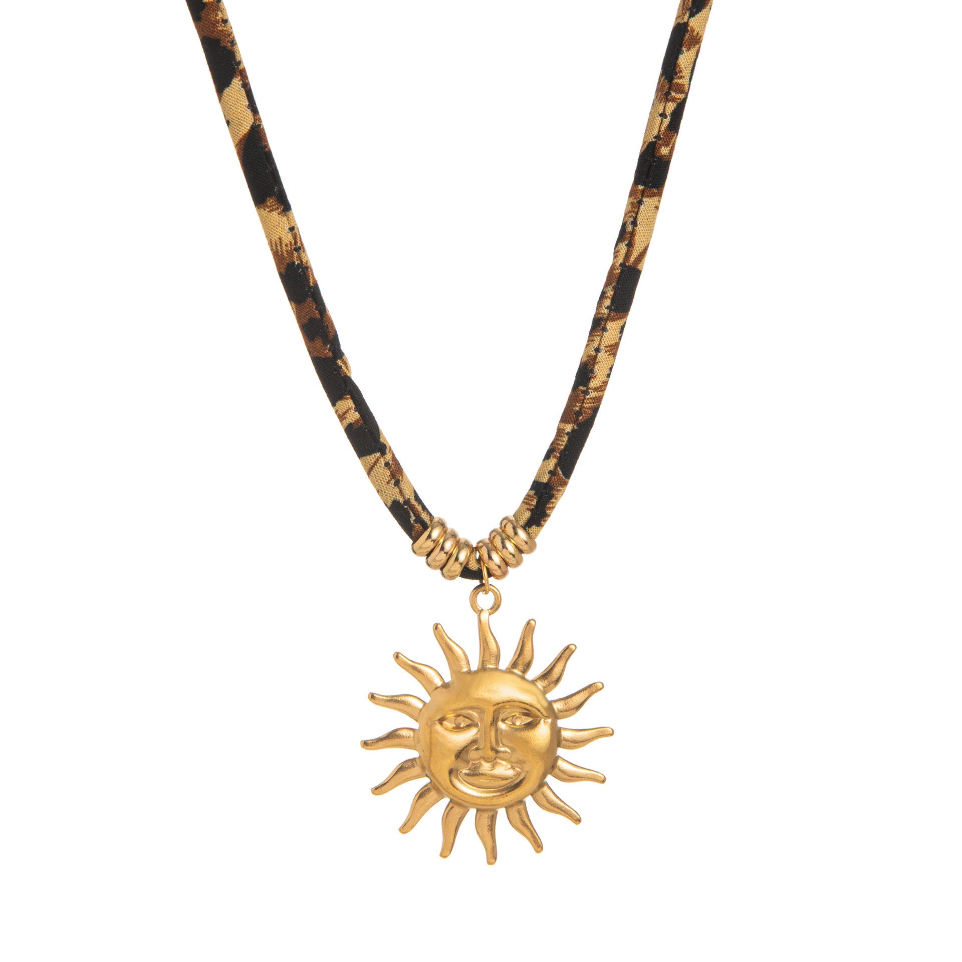 Trendy Women's Jewellery – Geometric Pendant with Leopard Print Rope