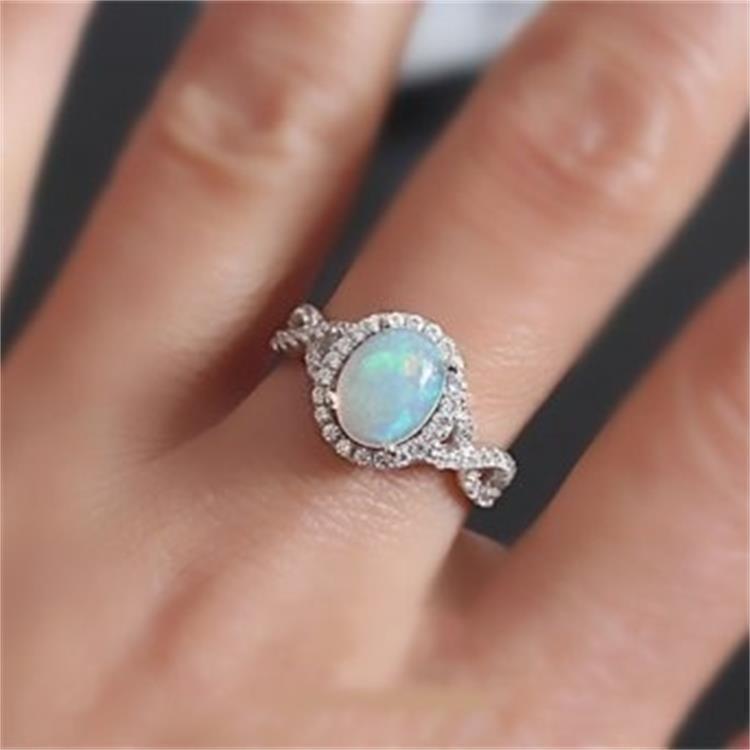 White Gold Opal & Zircon Women’s Ring