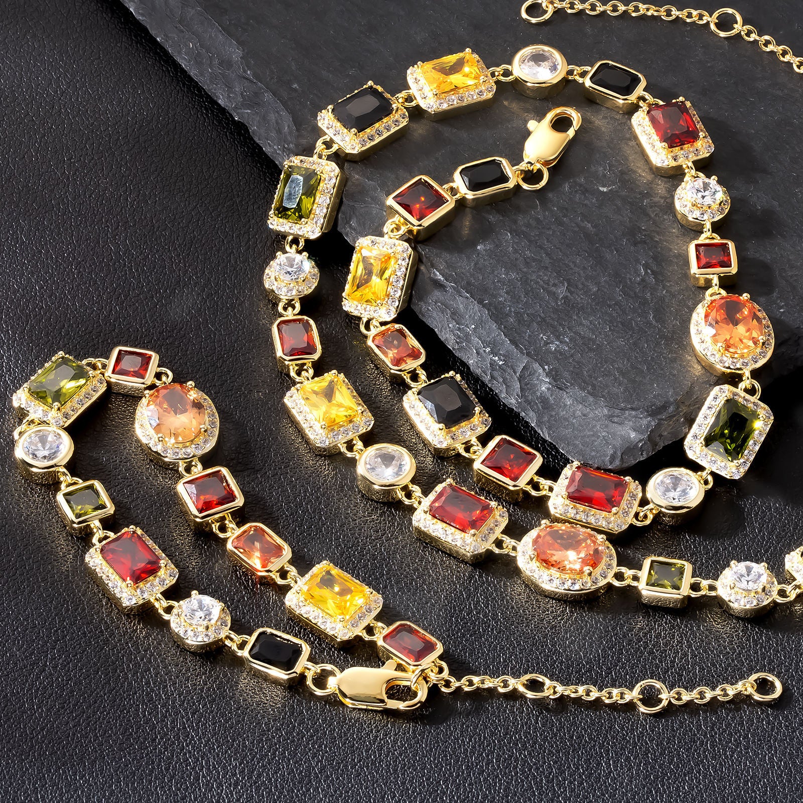 Vintage Mixed Gemstone Tennis Necklace – 5A CZ, 18K Gold-Plated Jewelry for Men & Women