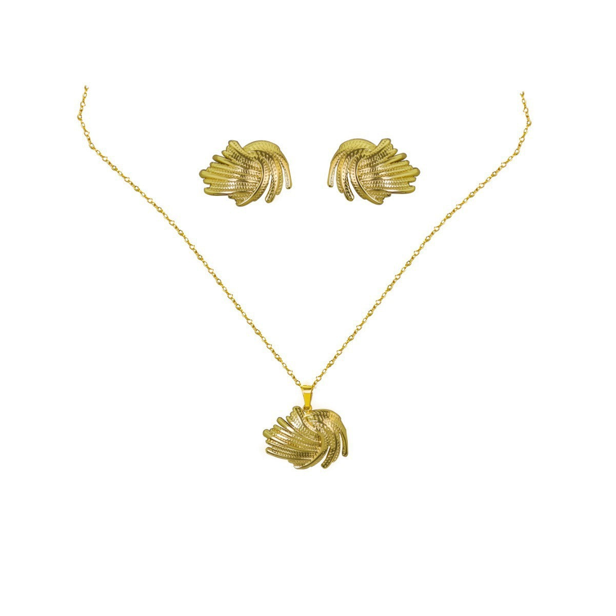 Geometric Leaves Texture Flower Love Heart Earrings And Necklace Set