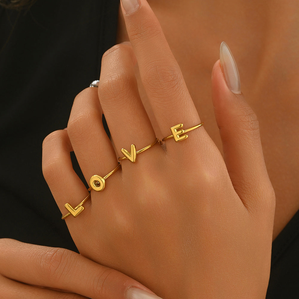 ✨ Laxly 18K Gold-Plated Stainless Steel Initial Ring for Women – Adjustable Minimalist A-Z Letters