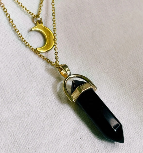 Moon Hexagonal Column Pendant Necklace – Simple & Chic
