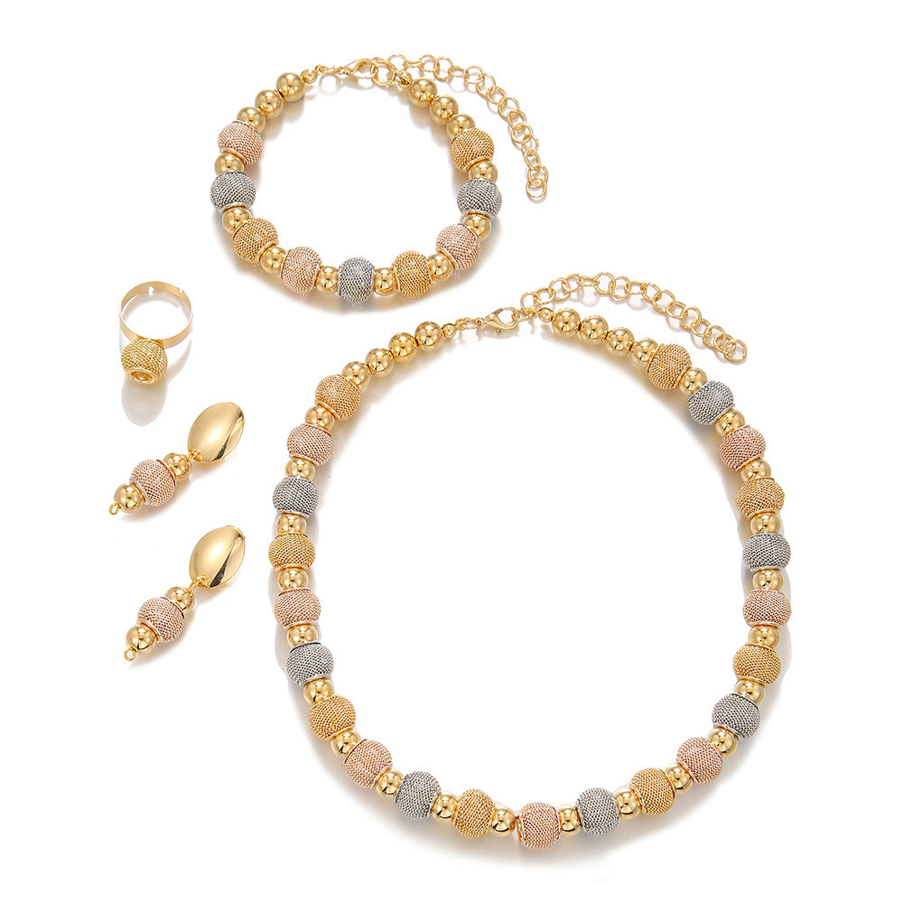 5-Piece Metallic Beaded Jewellery Set – Necklaces, Earrings & Bracelets for Daily Wear