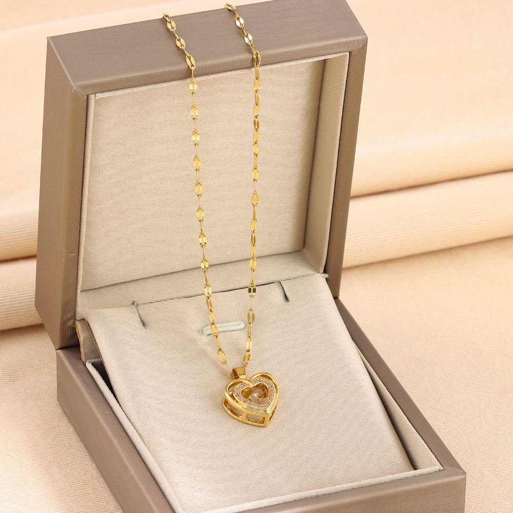 Titanium Steel Double-Layer Love Pendant Necklace for Women