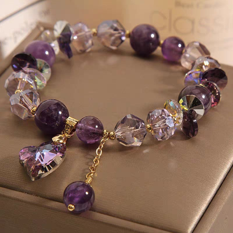 Elegant Purple Heart Amethyst Crystal Bracelet