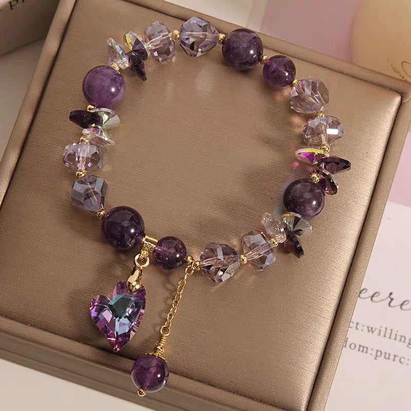 Elegant Purple Heart Amethyst Crystal Bracelet