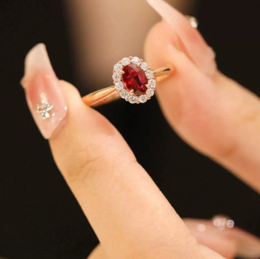 Red Gemstone Sterling Silver Ring with Gold Pigeon Design