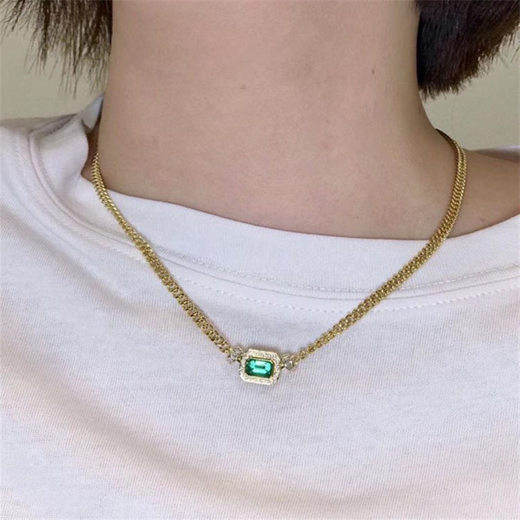 Vintage Emerald Cuban Chain Necklace
