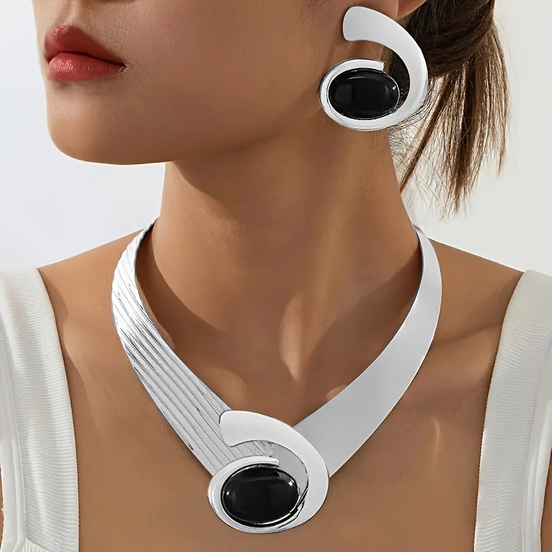 Laxly Black & White Electroplated Armor Necklace – Handmade Iron Jewellery with Crystal Accents