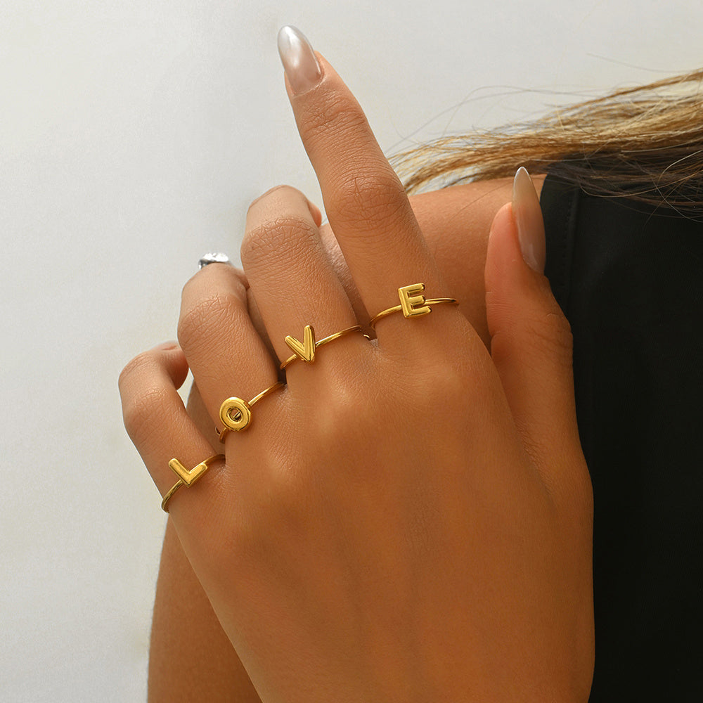 ✨ Laxly 18K Gold-Plated Stainless Steel Initial Ring for Women – Adjustable Minimalist A-Z Letters