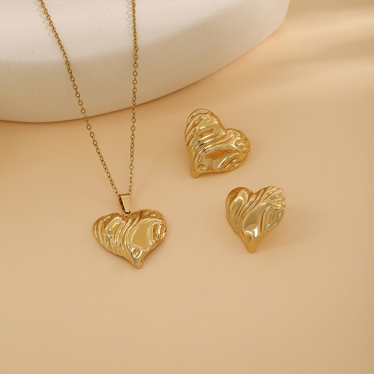 Geometric Leaves Texture Flower Love Heart Earrings And Necklace Set