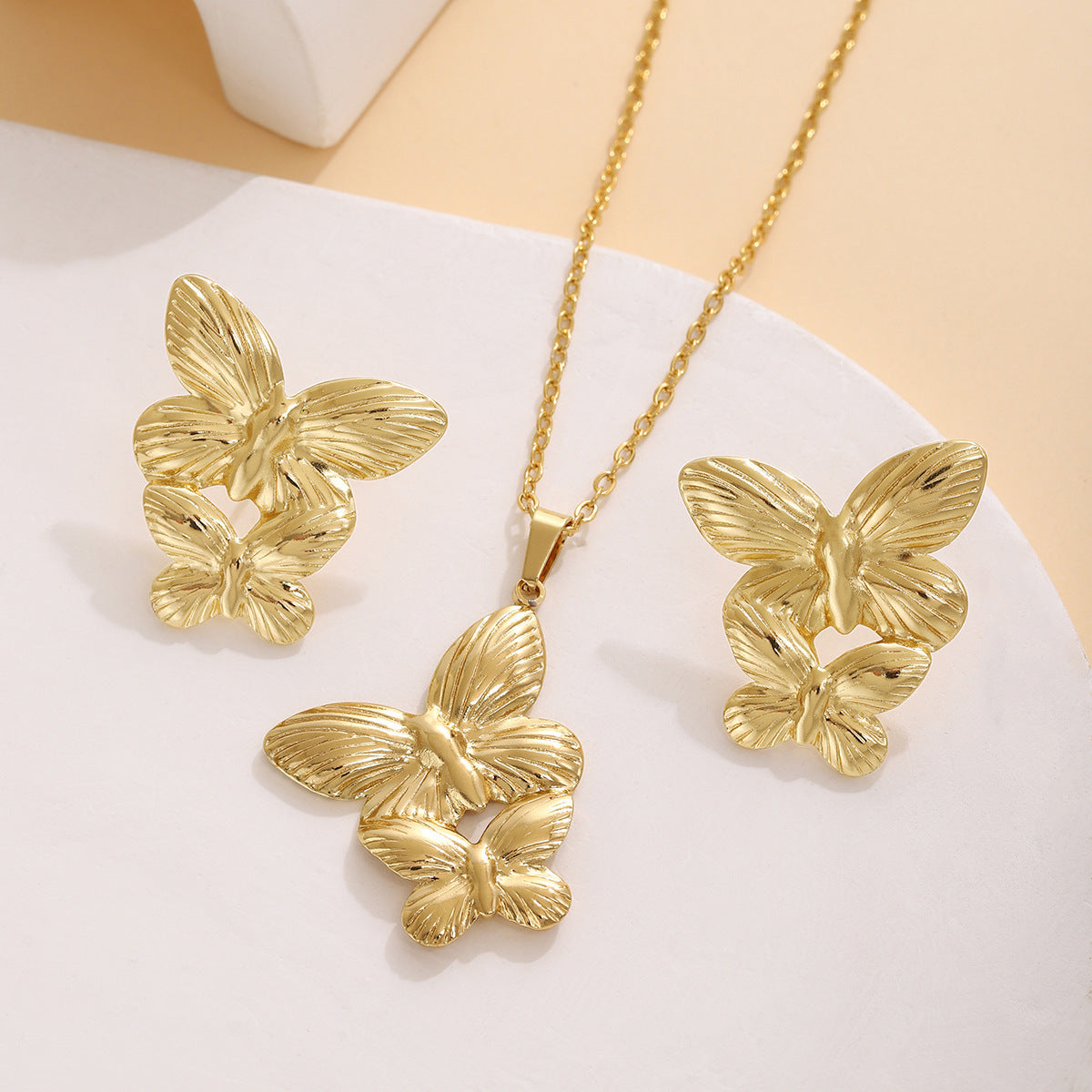 Geometric Leaves Texture Flower Love Heart Earrings And Necklace Set