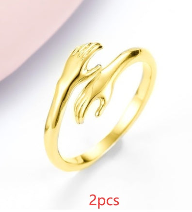 Unisex Hands Hug Ring – Adjustable Everyday Jewellery