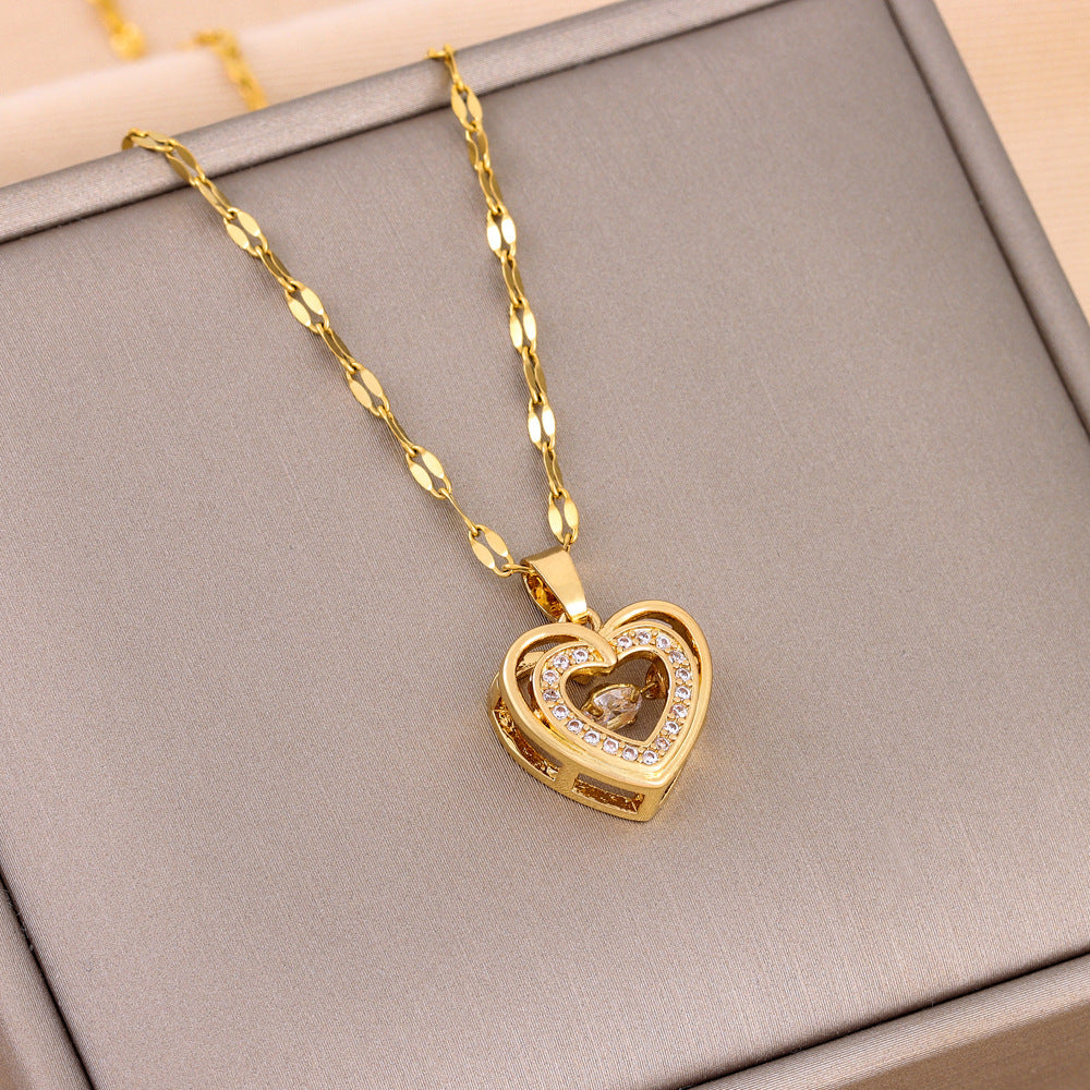 Titanium Steel Double-Layer Love Pendant Necklace for Women