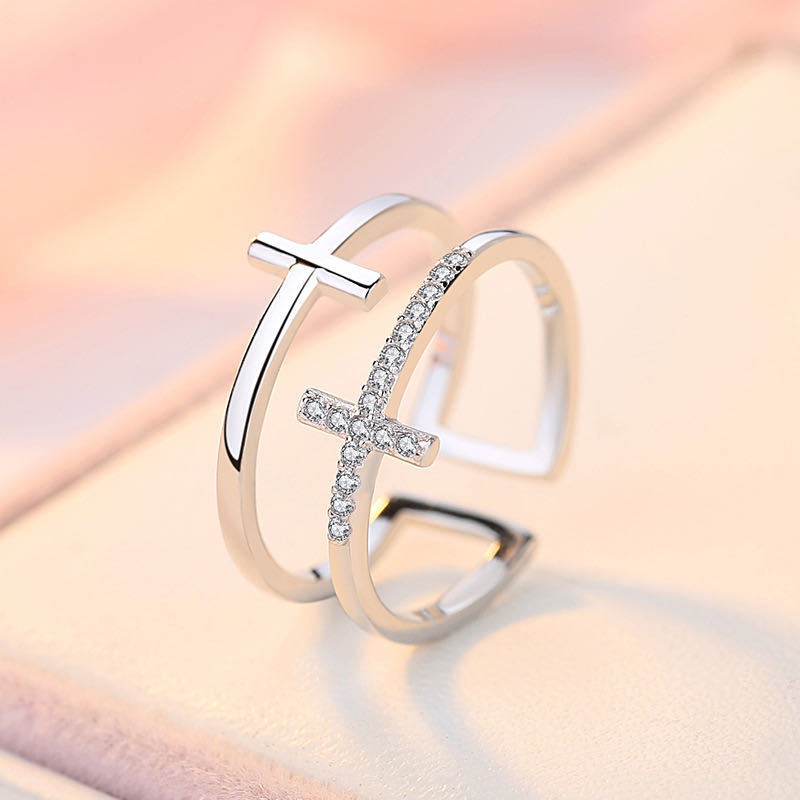Double Cross Zircon Ring – Copper Inlay Design