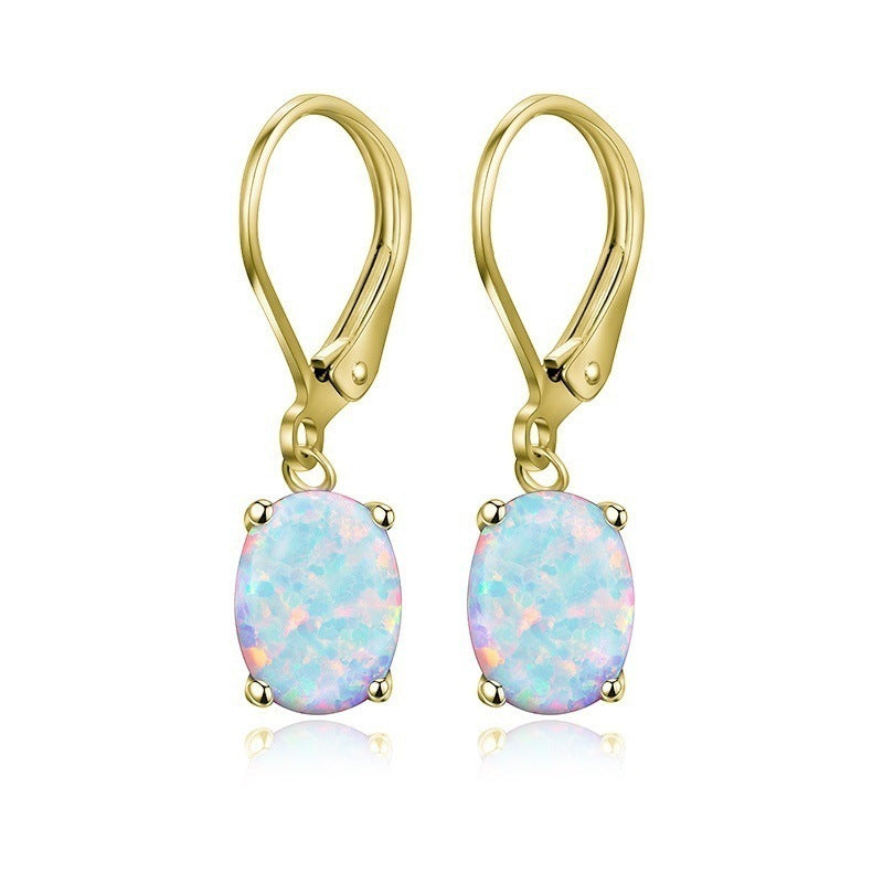 Elegant Four-Claw Opal Earrings – European & American Ornament