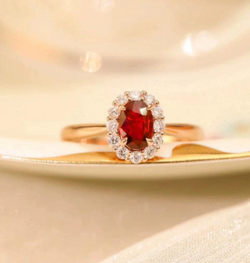 Red Gemstone Sterling Silver Ring with Gold Pigeon Design