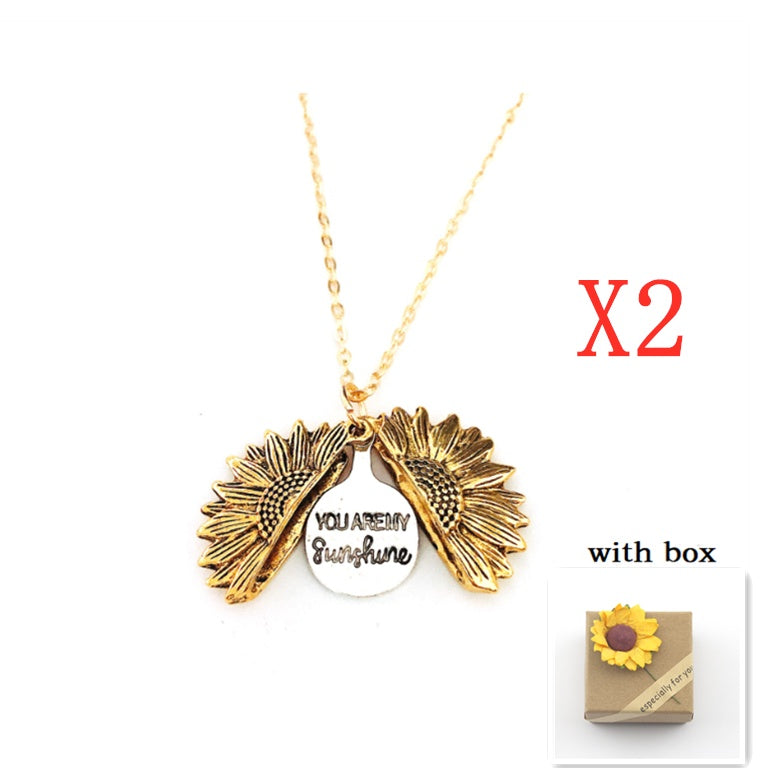 Fashionable Double Letter Pendant Necklace – Sunflower Motif