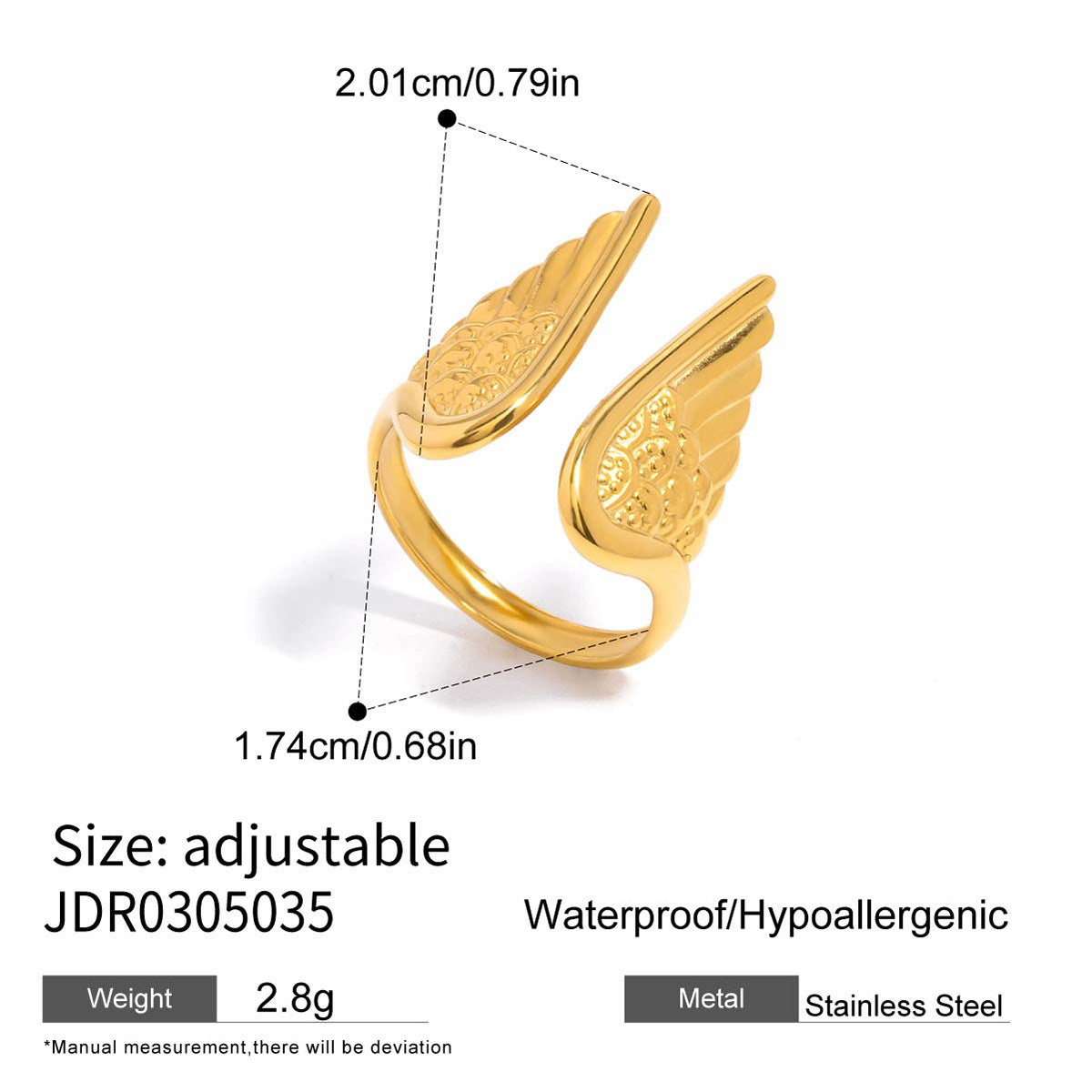 Stainless Steel Wings Ring – Open Adjustable Design