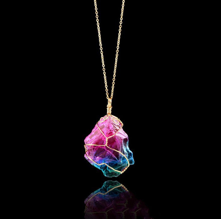 Transparent Crystal Pendant with Multi-Colour Natural Stones