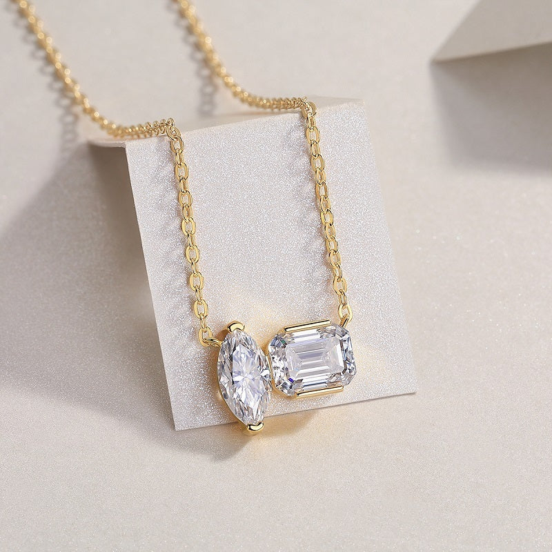 Double Diamond Shadow – Moissanite Sterling Silver Pendant