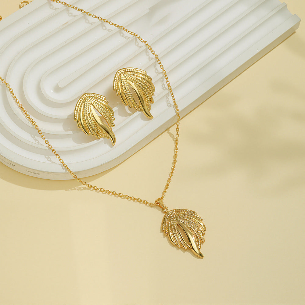 Geometric Leaves Texture Flower Love Heart Earrings And Necklace Set