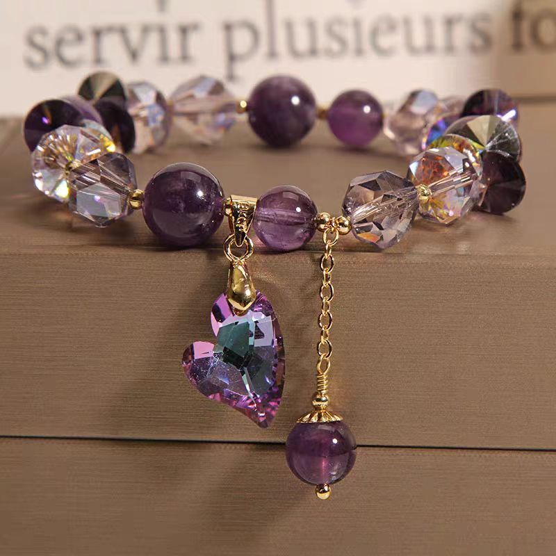 Elegant Purple Heart Amethyst Crystal Bracelet