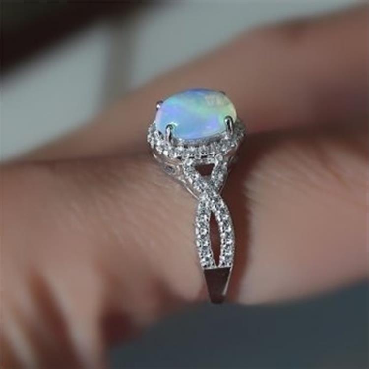 White Gold Opal & Zircon Women’s Ring