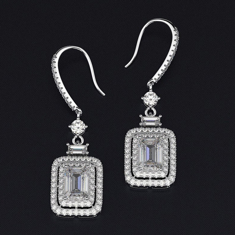 Princess-Style Square Zircon Diamond Ear Hooks