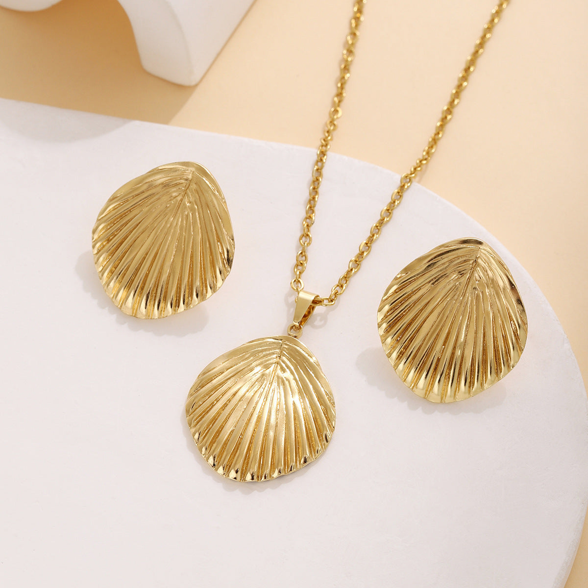 Geometric Leaves Texture Flower Love Heart Earrings And Necklace Set