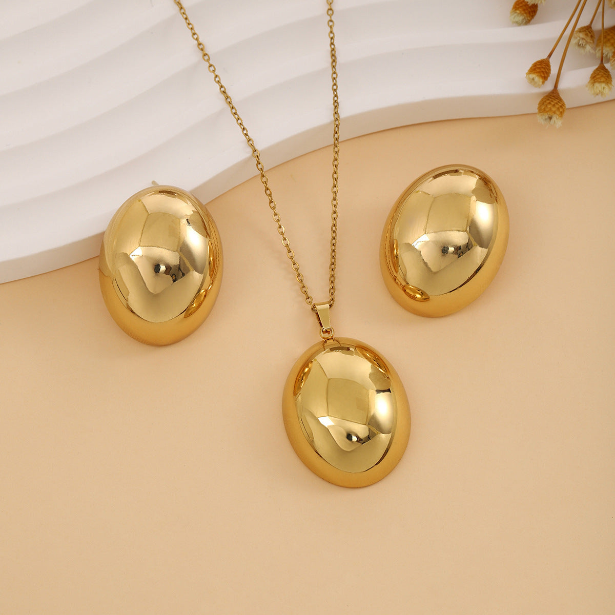 Geometric Leaves Texture Flower Love Heart Earrings And Necklace Set