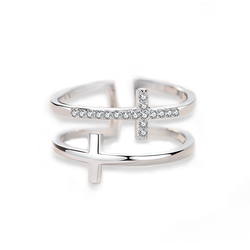 Double Cross Zircon Ring – Copper Inlay Design