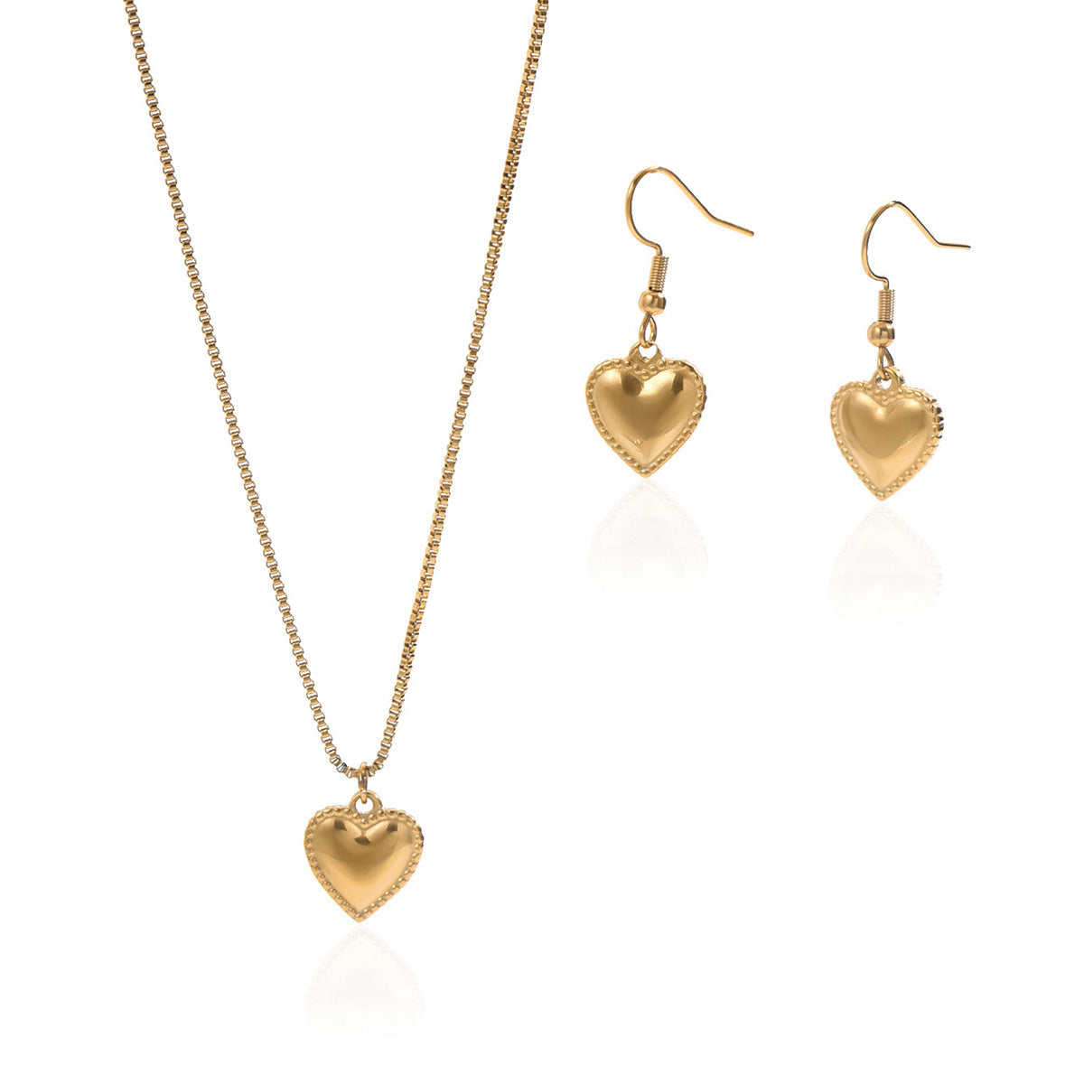 ✨ Laxly 18K Gold-Plated Stainless Steel Puffy Heart Pendant Necklace & Earrings Set for Women