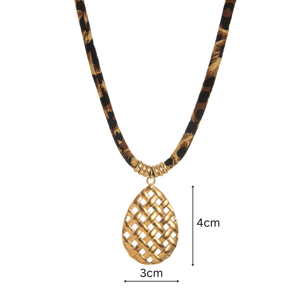 Trendy Women's Jewellery – Geometric Pendant with Leopard Print Rope