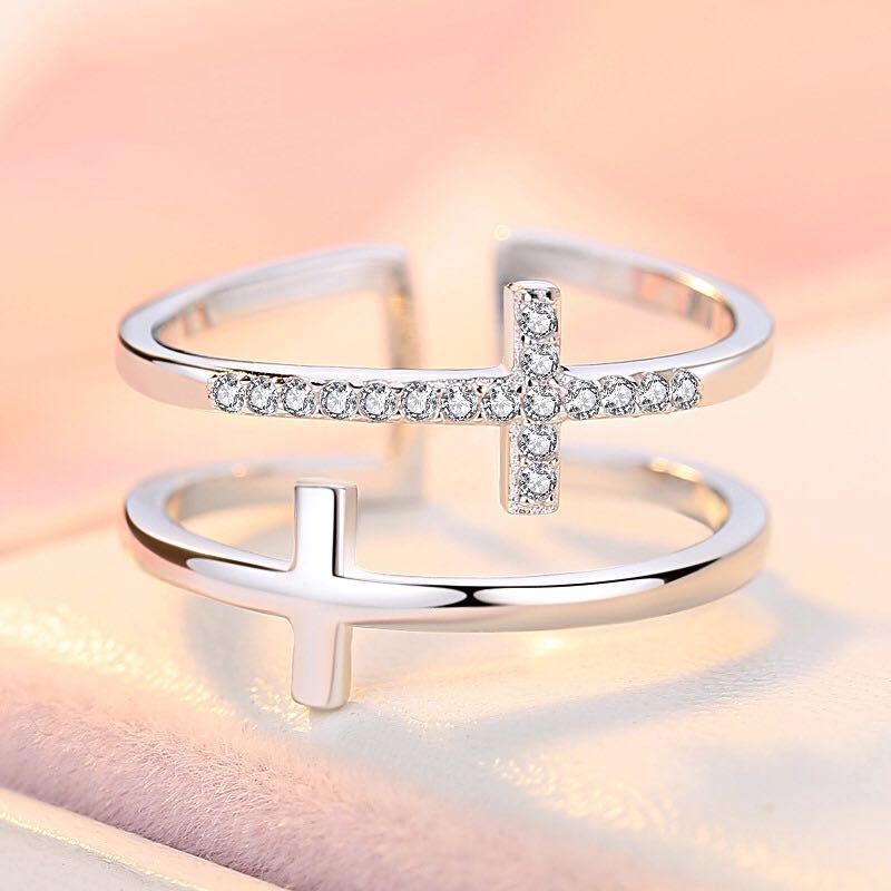 Double Cross Zircon Ring – Copper Inlay Design